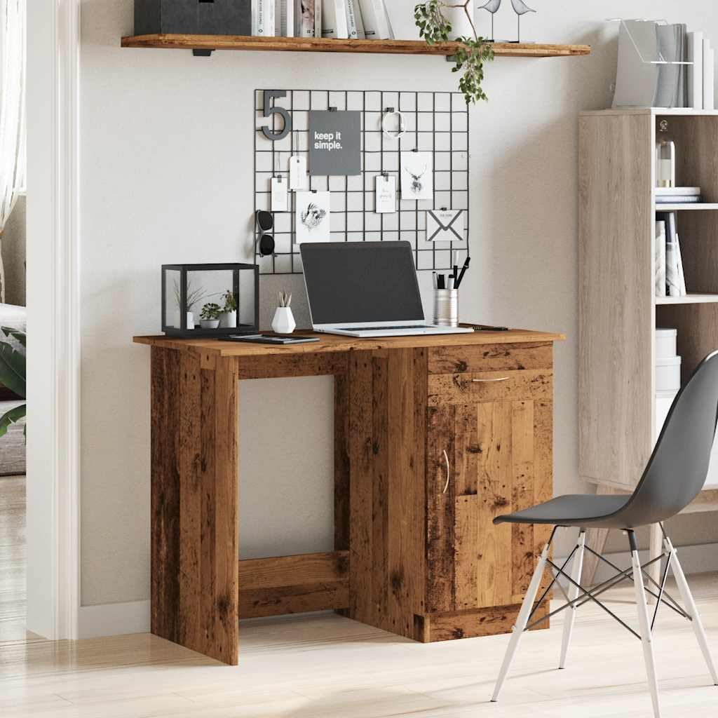 Scrivania Porta Computer 100x50x76 cm con Cassetto Legno Antico | Tavolo da studio compatto con cassetto integrato per riporre documenti e accessori in ufficio o camera.