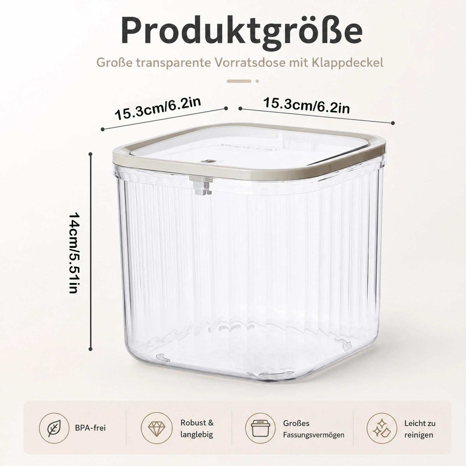 15,3 x 15,3 x 14 cm, caja de almacenamiento de detergente y polvo de lavado, recipiente hermético para detergente transparente, caja de detergente para lavandería, caja de detergente
