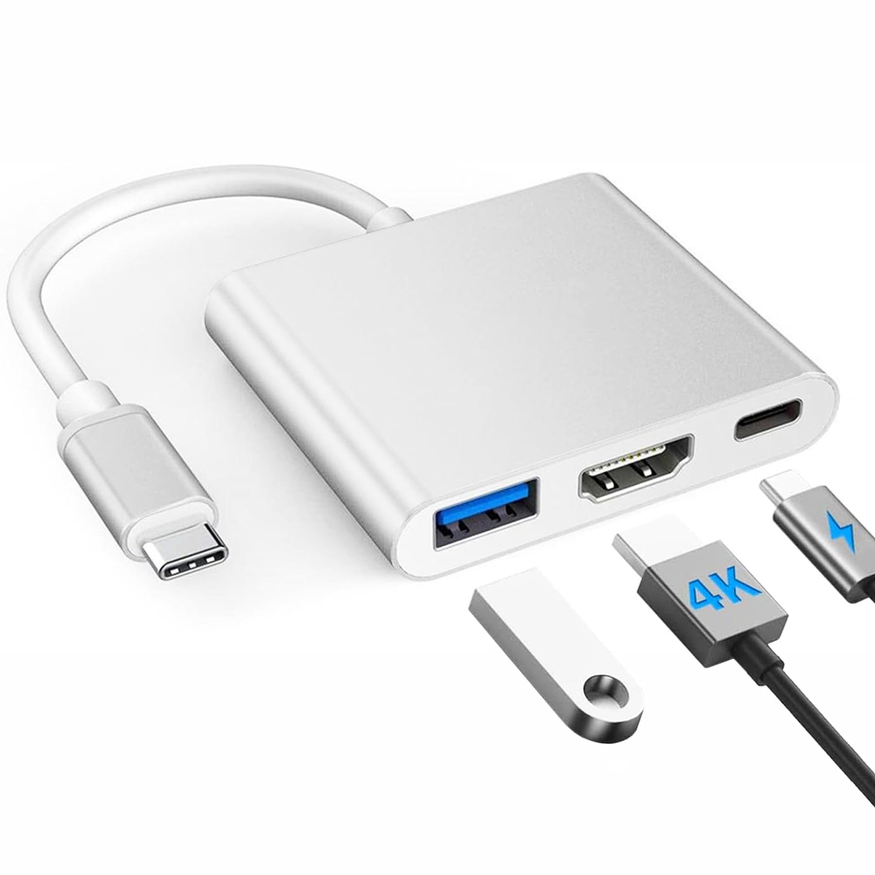 Amazon | USB Type C HDMI 変換アダプタ 3in1 4K@30Hz解像度出力/ USB3