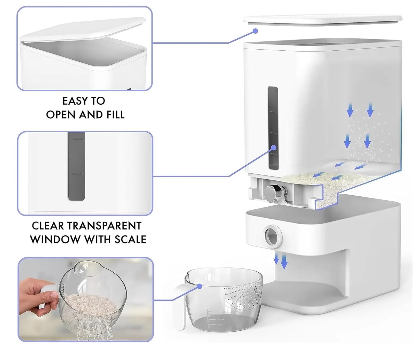 Contenitori for la conservazione dei cereali Dispenser Contenitore for riso for con contenitore for misurino dosatore facile da usare Per Cereali