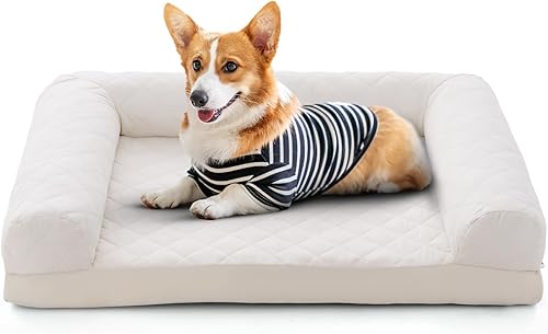 Giantex Cama ortopédica para perros, sofá de espuma para perros con funda lavable, cojines extraíbles de 3 lados, parte inferior antideslizante,