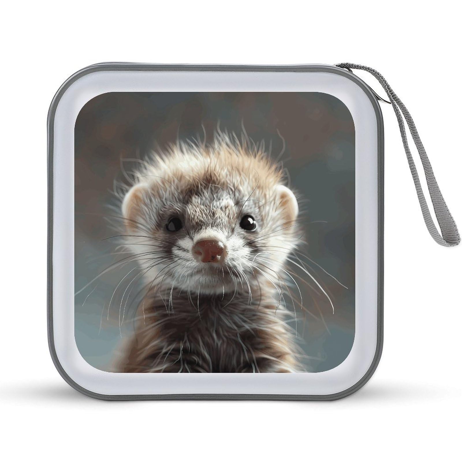 VstaDank Hairy Ferret DVD Case With Zipper Portable CD Case Hardshell DVD VCD Binder Storage Box EVA Protective Blu-ray Wallet 40 Capacity CD Wallet Movie Music Media Disc Wallets