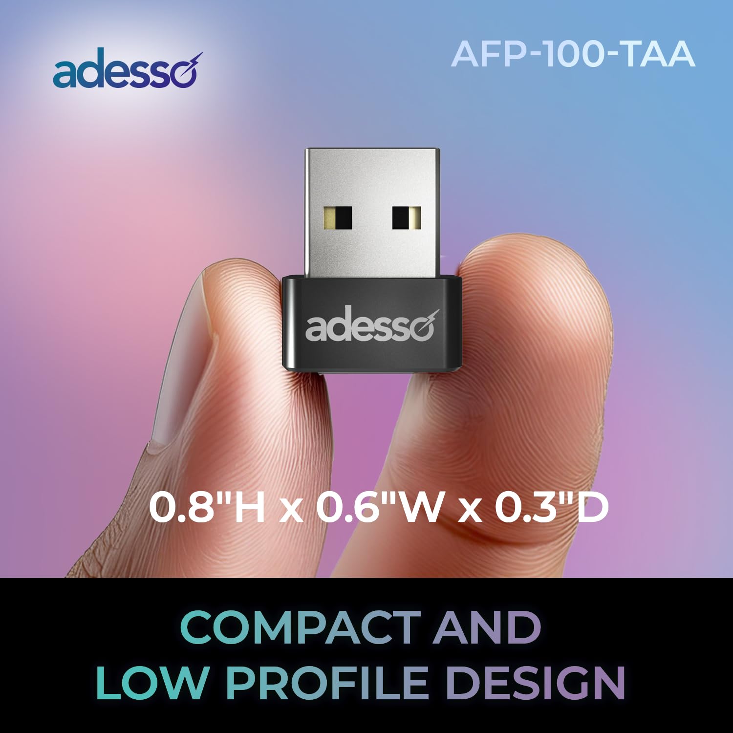Adesso Lector de huellas dactilares USB compatible con Windows Hello Seguridad biométrica integrada Cifrado AES256 fabricado en Taiwán Cumple con la TAA AFP-100-TAA