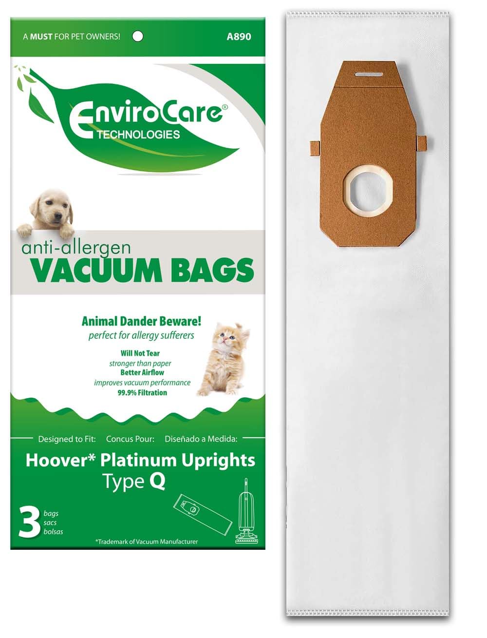 EnviroCare Replacement Allergen Filtration Vacuum Cleaner Dust Bags Made to fit Hoover Style Q Uprights 3 Bags