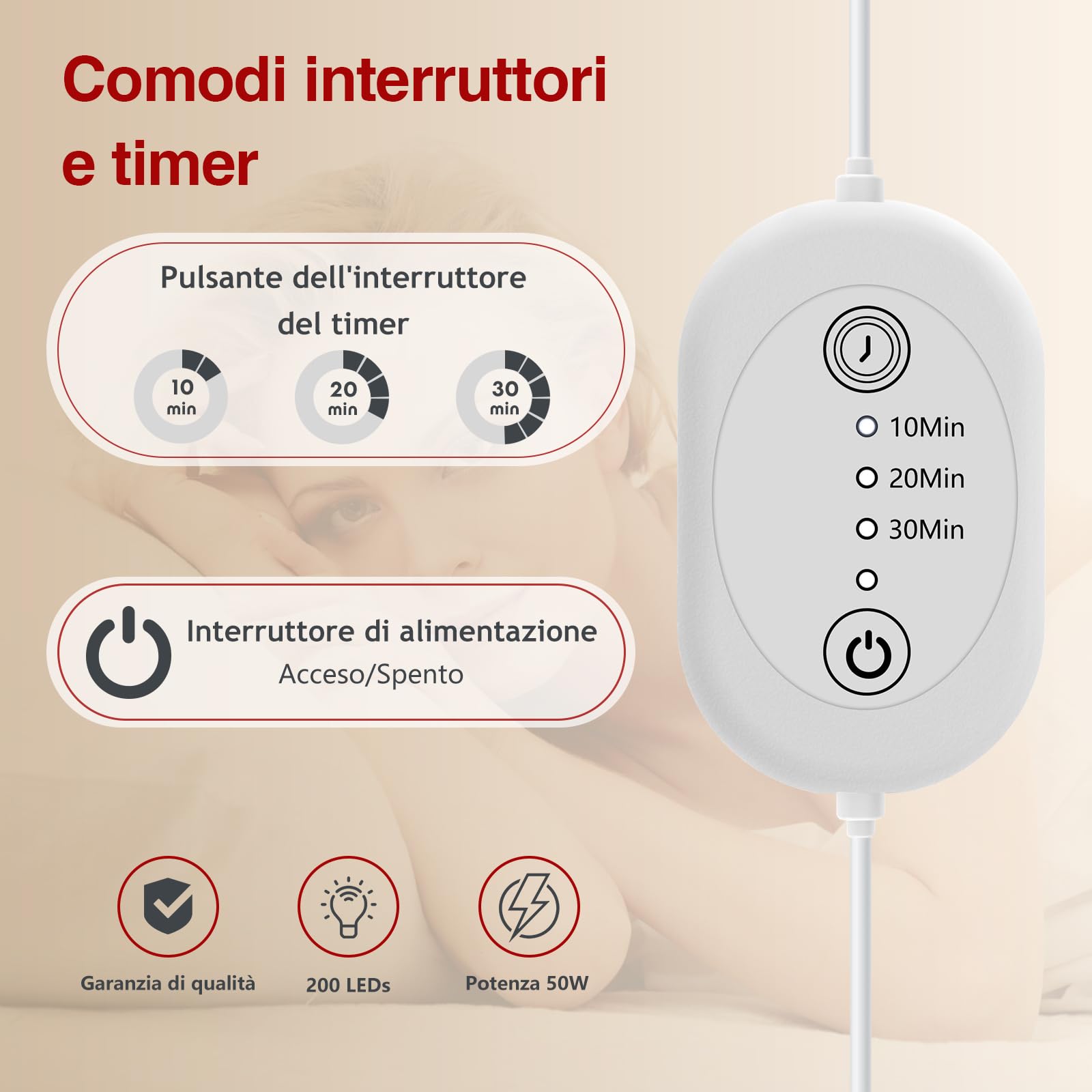 Profey Lampada Infrarossi, Lampada Luce Rossa 850nm & 660nm, 200 LED Red Light Infrarossi con Timer e Supporto per Viso, Recupero del Corpo, 50W (Non Produce Calore)