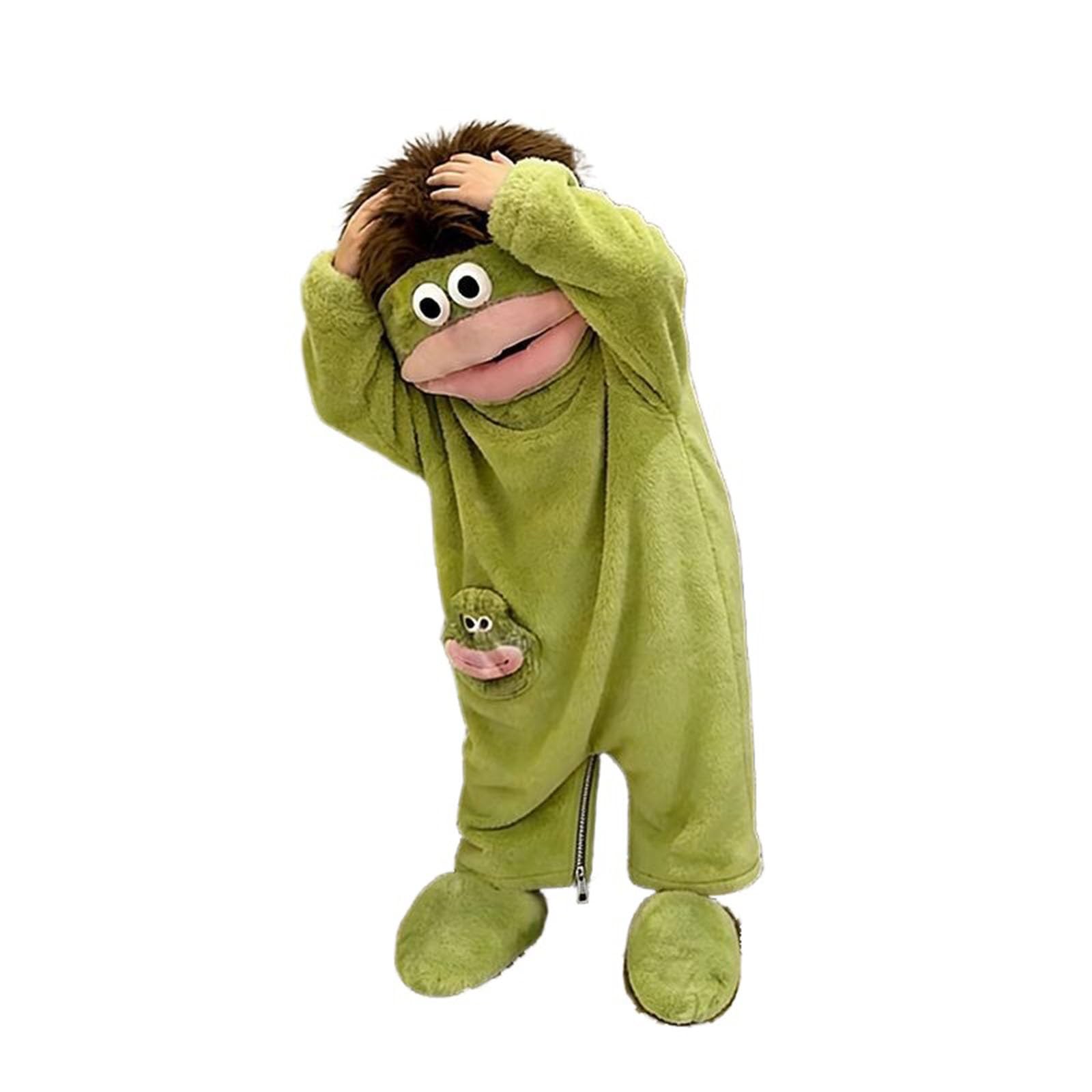 Générique Combinaison Pyjama Femme Homme Unisexe Silly Onesie Pyjamas Adulte Pyjama Peluche Verte Monstre Hooded Manches Longues Soft Plush Sleepwear Design Mignon Animé Loungewear Confortable