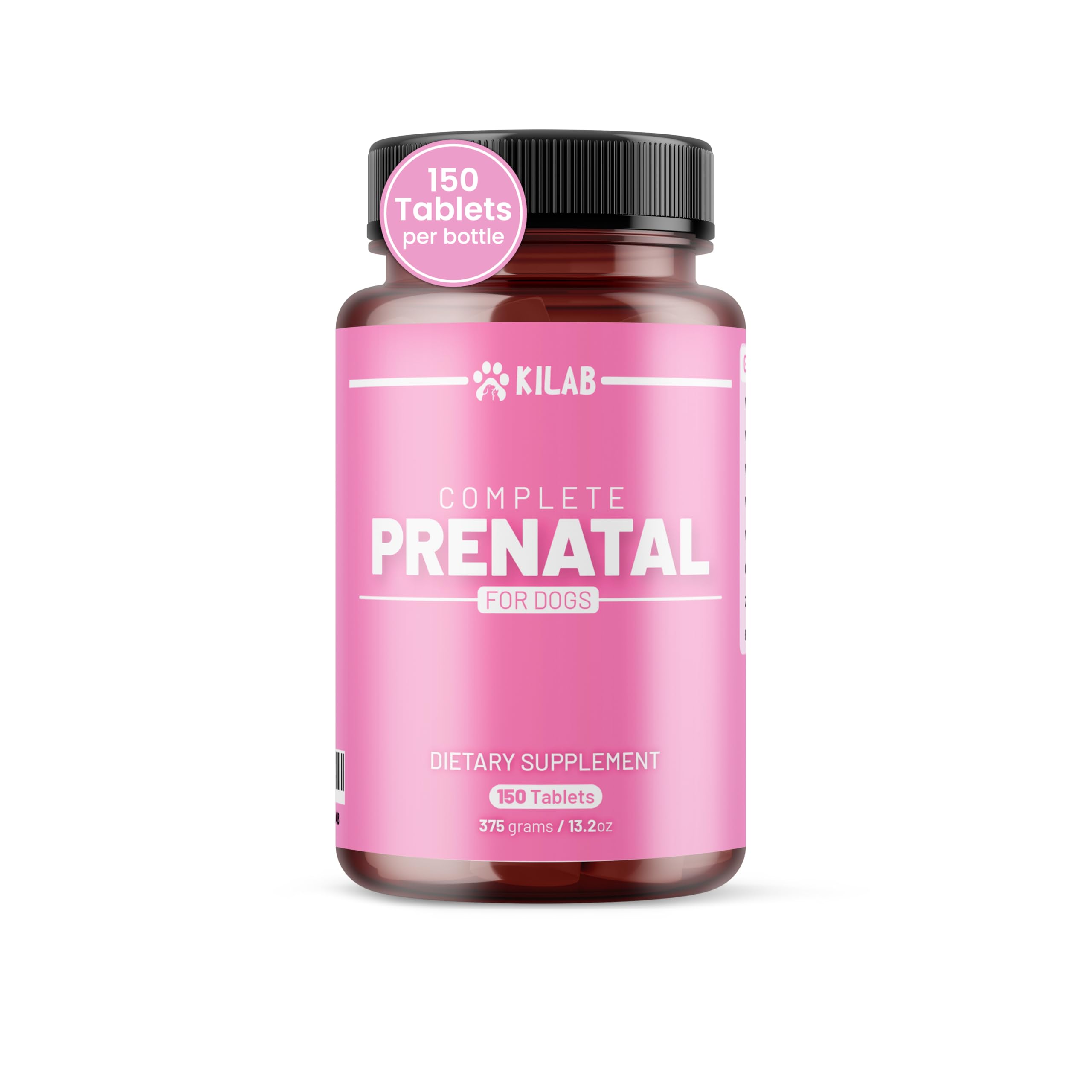 Kilab Complete Prenatal Vitamins for Dogs –150 Tablets with Iron, Choline, Zinc, DHA & Probiotics - Supports Healthy Development & Wellness for