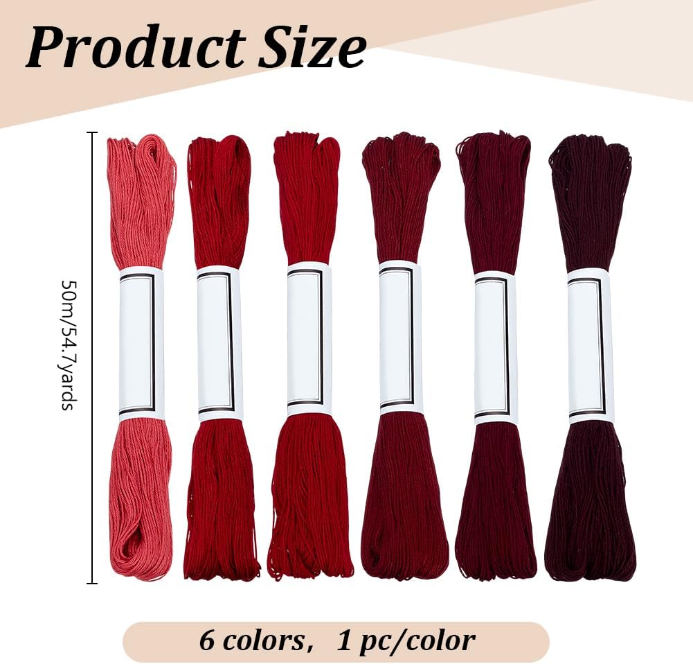 FREEBLOSS 300 Yards Sashiko Thread 6 Skeins 100% Cotton Cord Wine Red Japanese Embroidery Sashiko Threads for Hand Sewing Thick Sashiko Thread for Japanese Embroidery Supplies Embroidery Floss