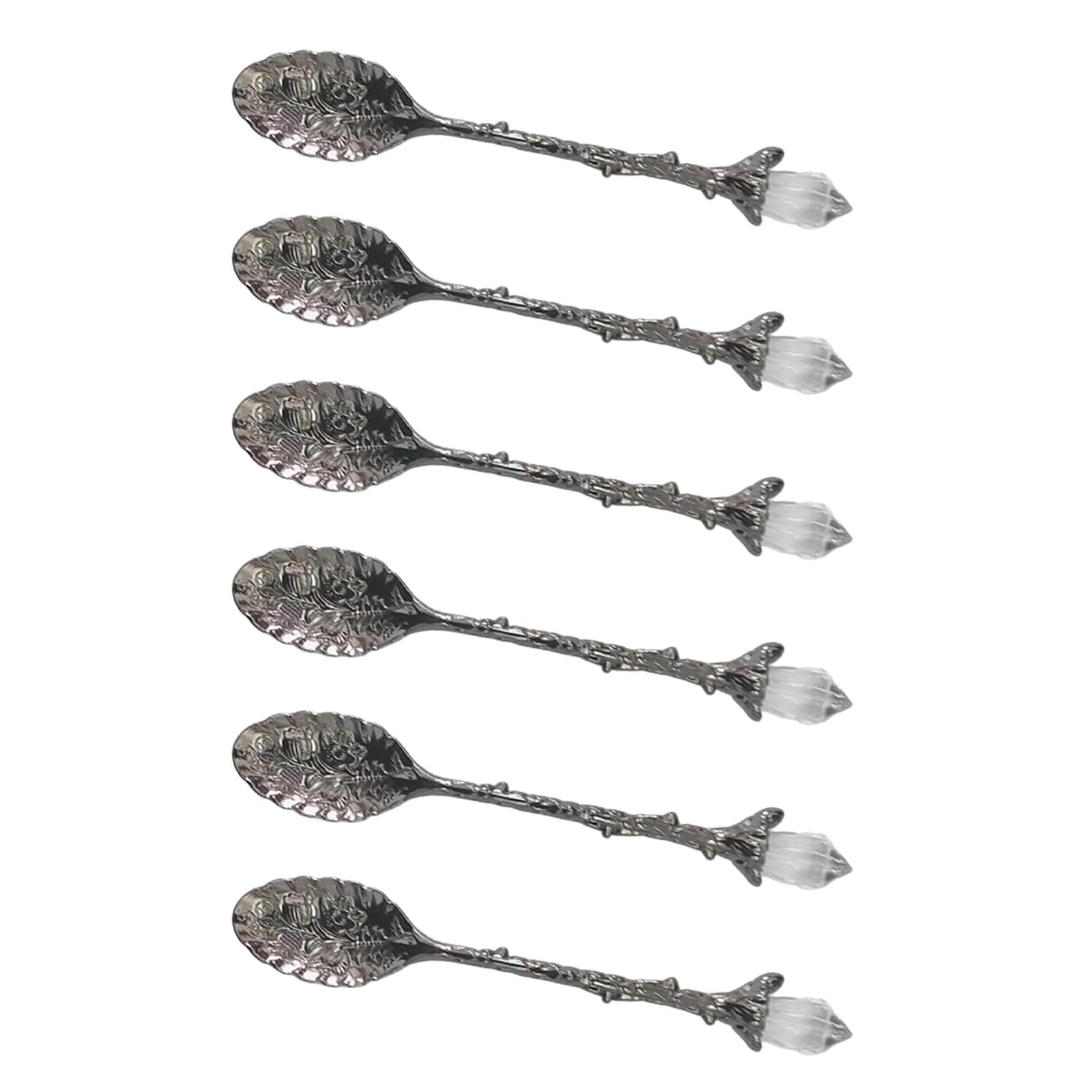 APGLSXY Six Handicraftsman Constructed Metal Spoons with Complex Detailing for Sauce Serving Dessert Display Cookware Old Incised Metal Mixture Spoon