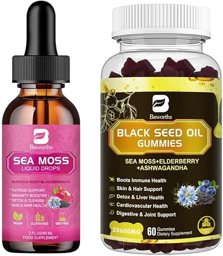 Aceite de semilla negra y gel de musgo marino irlandés Aceite de semilla negra y gomitas de musgo marino irlandés con aceite de semilla negra,