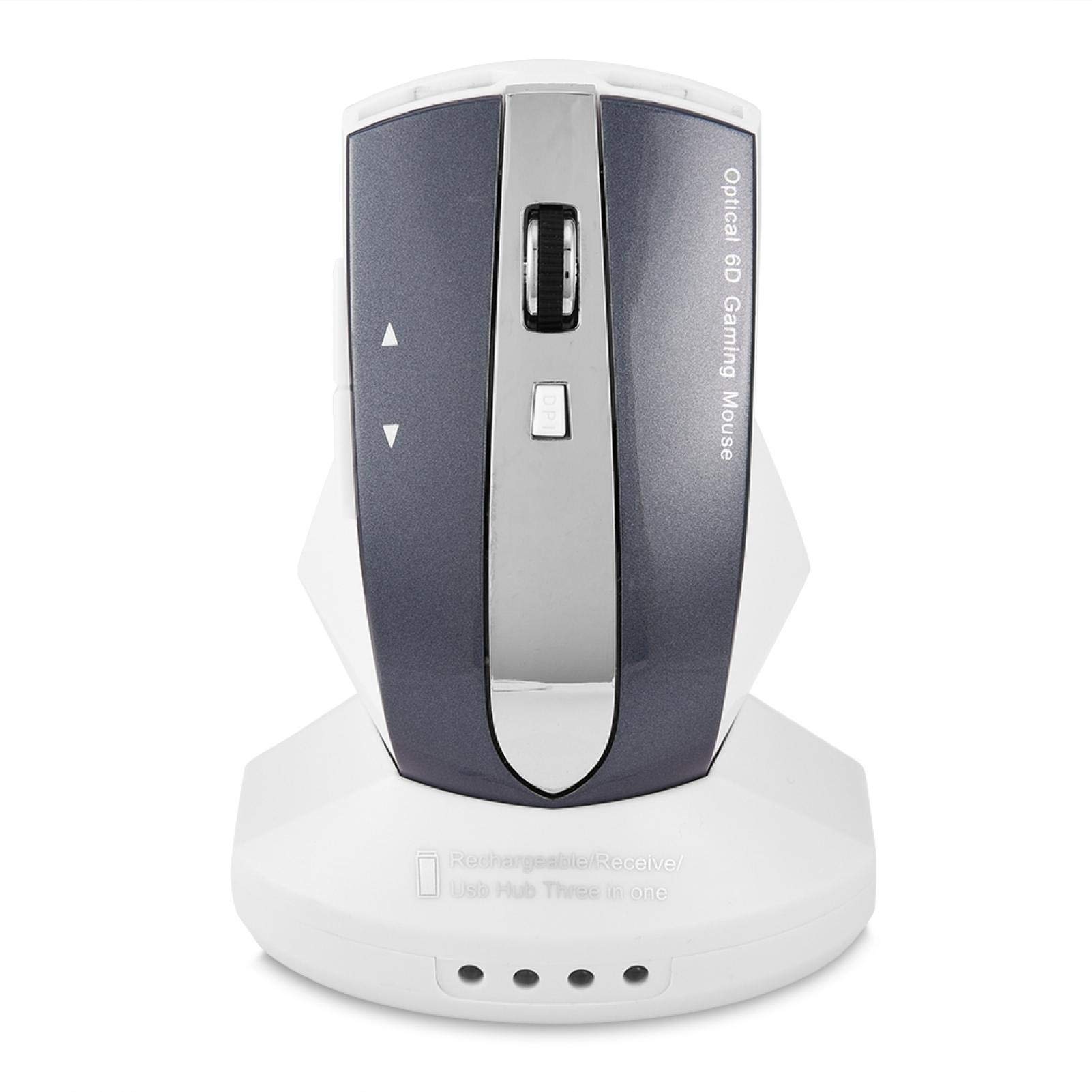 Ratón inalámbrico recargable de 2,4 GHz, ratón óptico para juegos, ahorro de energía, soporte de carga con luces indicadoras, para PC, tableta, portátil, oficina, hogar, viajes (negro) Double the