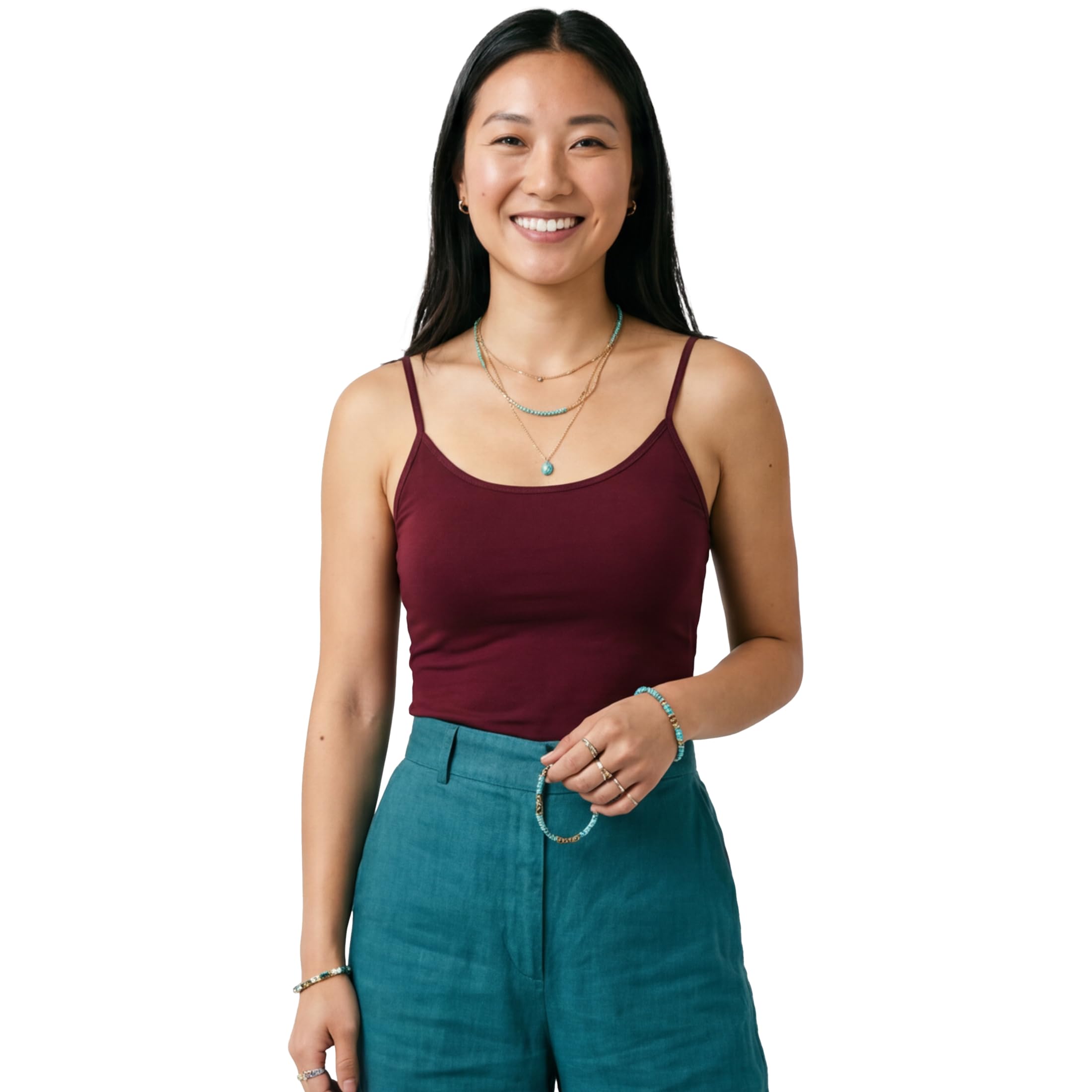 Emmalise Women's Basic Casual Long Camisole Adjustable Strap Cami Layering Top