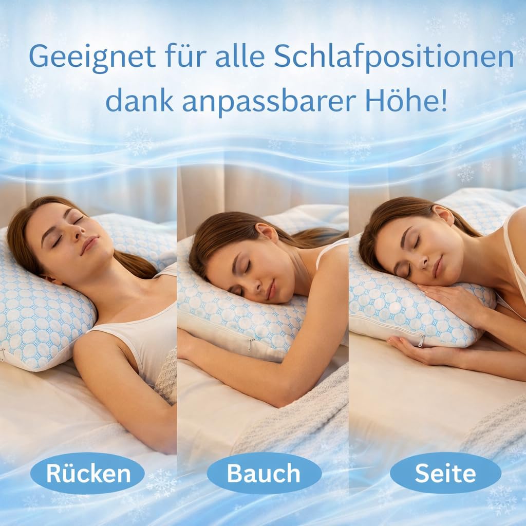 Kühlendes Kopfkissen 40x80 mit Kühlfunktion, Memory Foam Kissen ergonomisch, Nackenstützkissen für Seitenschläfer, hitzeregulierend gegen Schwitzen, Sommer Kopfkissen 40x80 höhenverstellbar