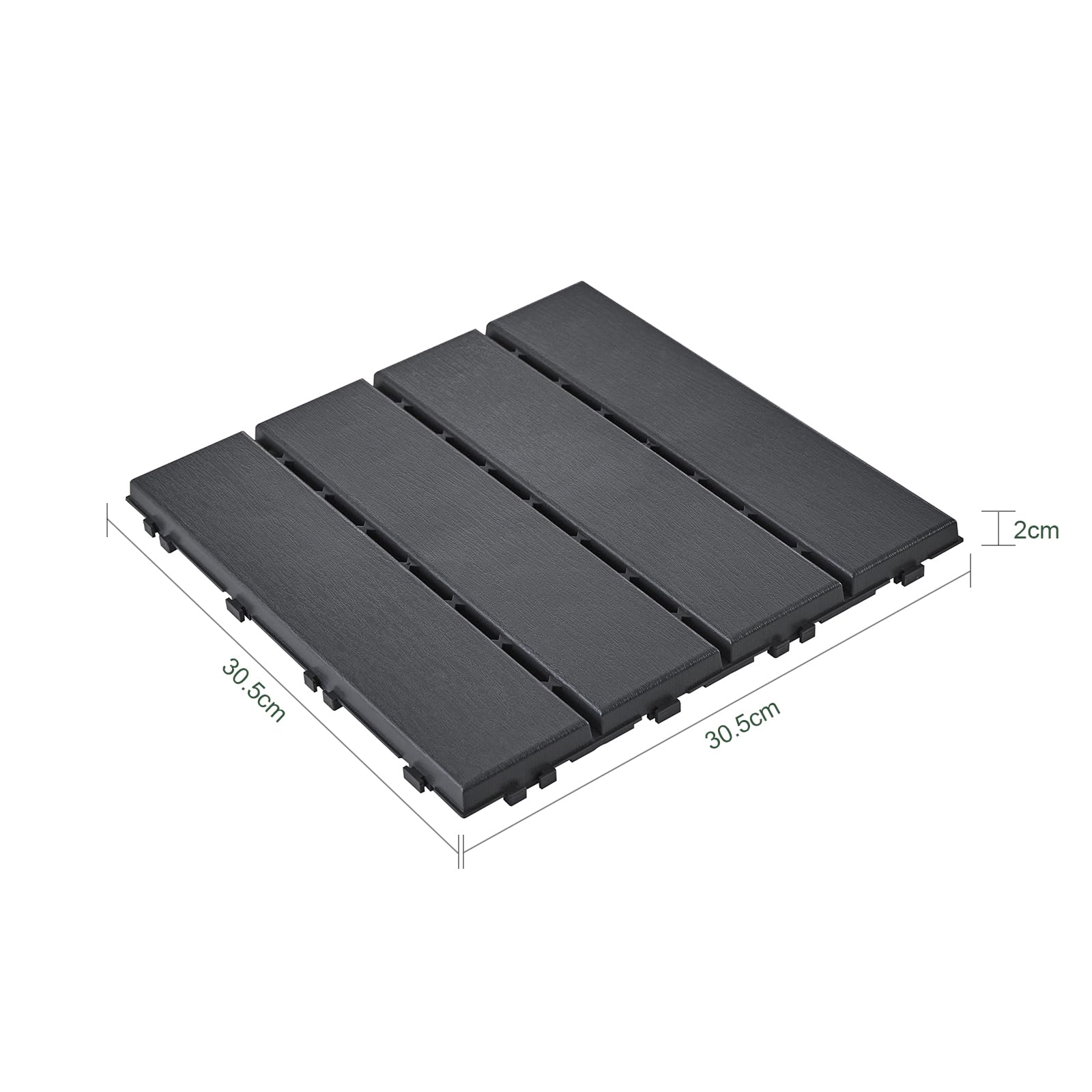 Sobuy Set de 15 Piezas Suelo para Terraza Exterior, Suelo Composite Exterior Antideslizante Impermeable Suelo Terraza Jardin Piscina Gris 30.5x30.5x2 cm SDA14-HG