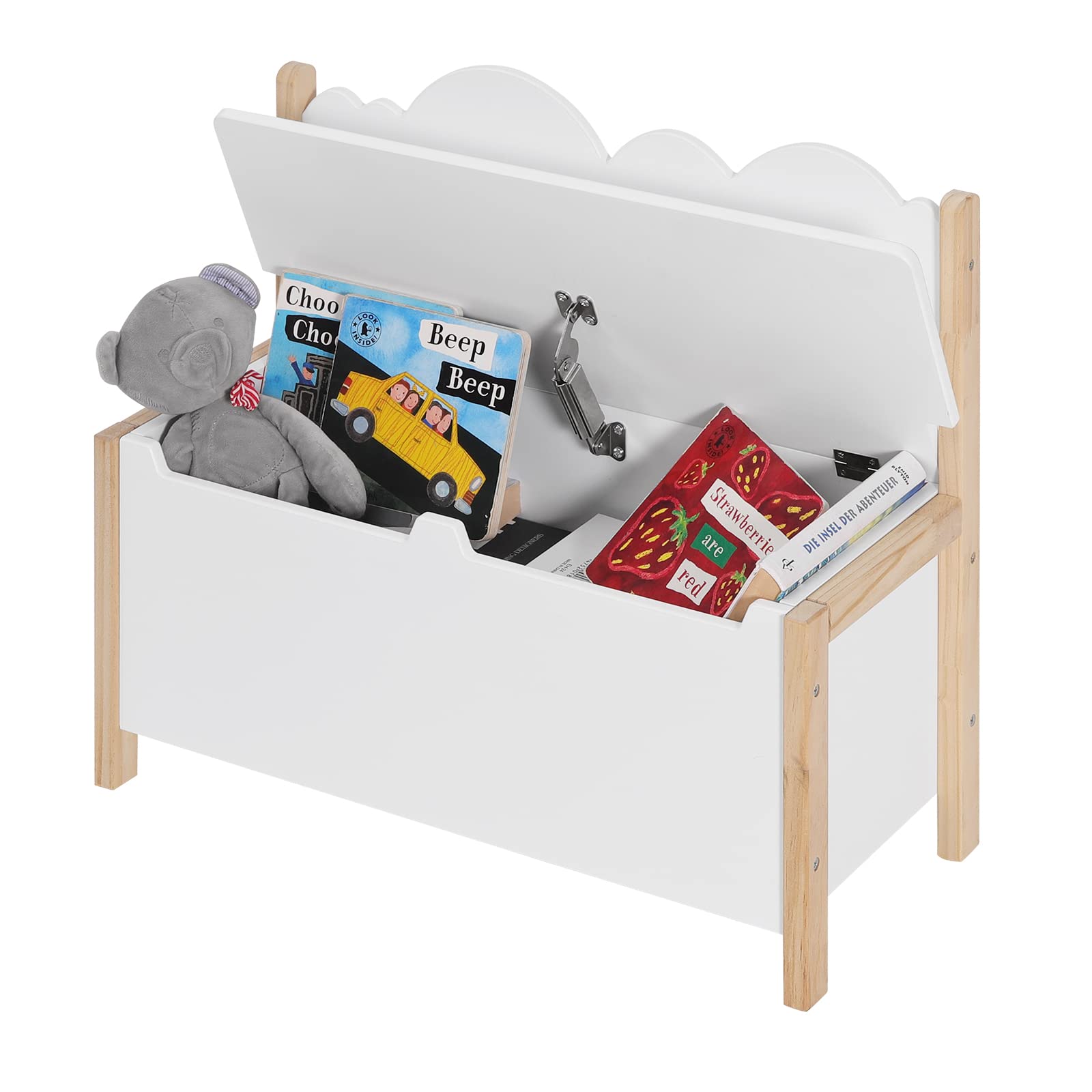 WOLTU Coffre de Rangement 2 en 1 Banc et Coffre à Jouets pour Enfants Banc de Rangement avec Dossier 60x25.5x55 cm