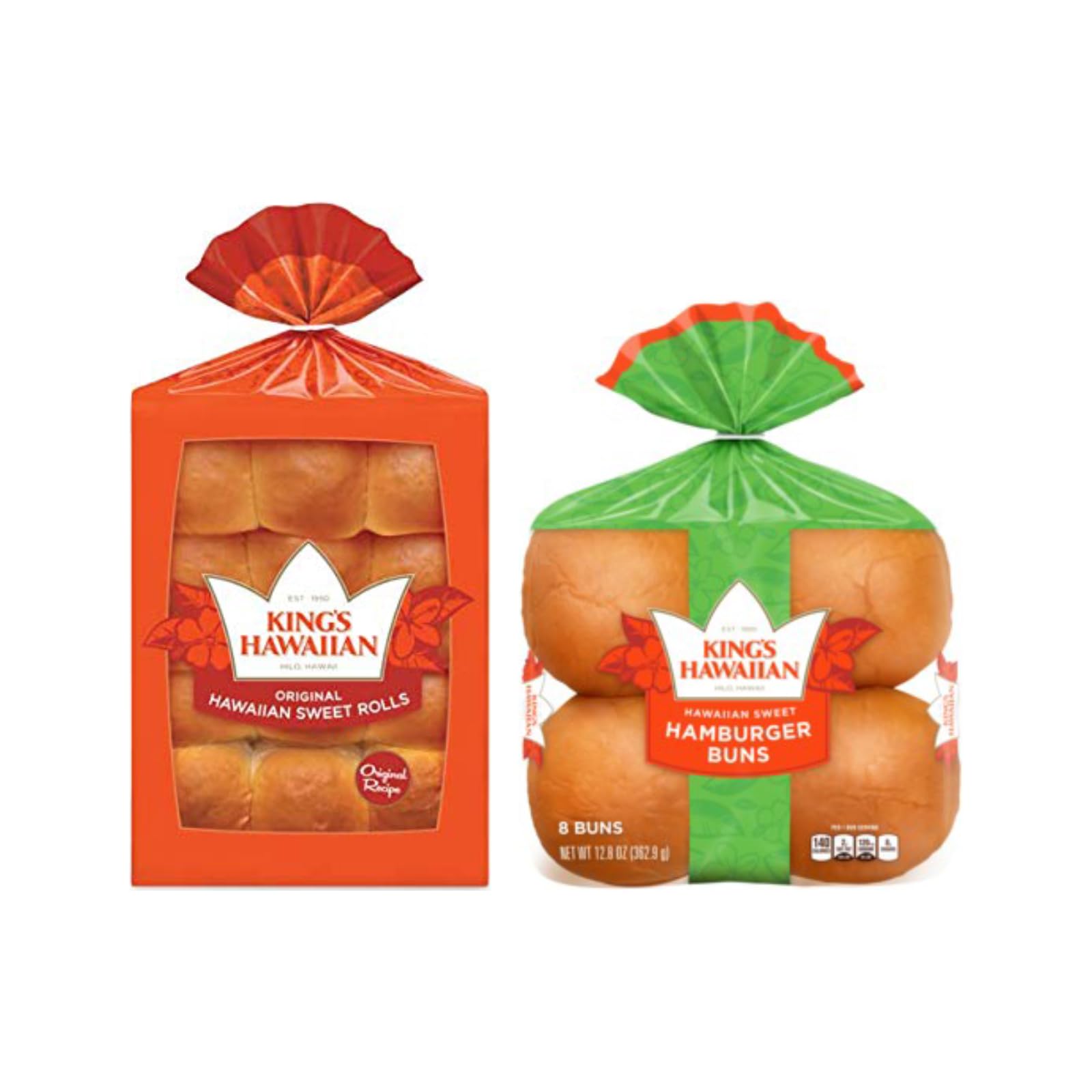 King's Hawaiian Original Hawaiian Sweet Hamburger Buns, (8ct) & Original Hawaiian Sweet Rolls, (12ct)(1ea) Variety Pack