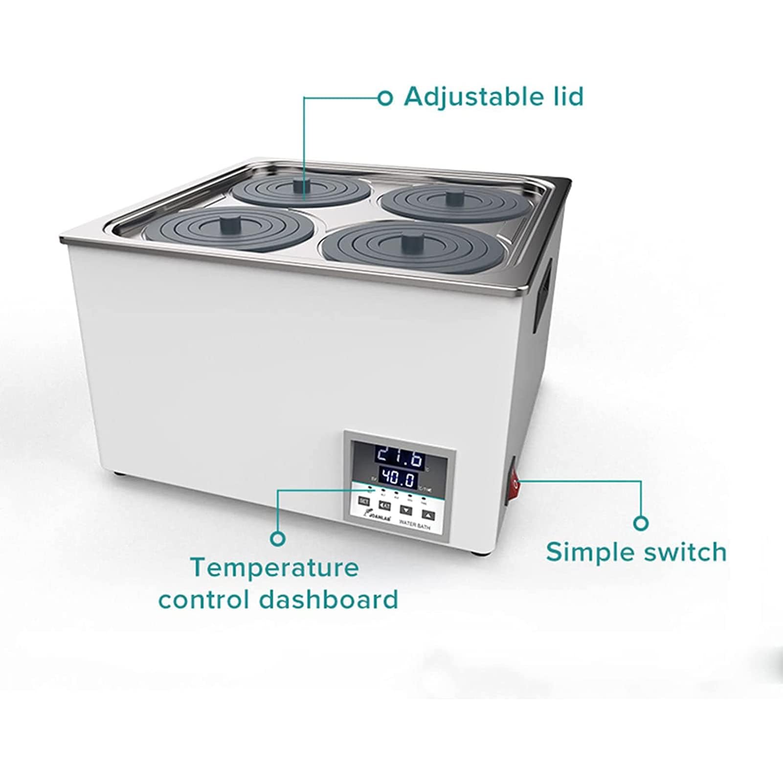 Baño María termostático Digital para Laboratorio, baño de Agua-Aceite de Alta Temperatura, Tanque Interior de Acero Inoxidable (4 Orificios)