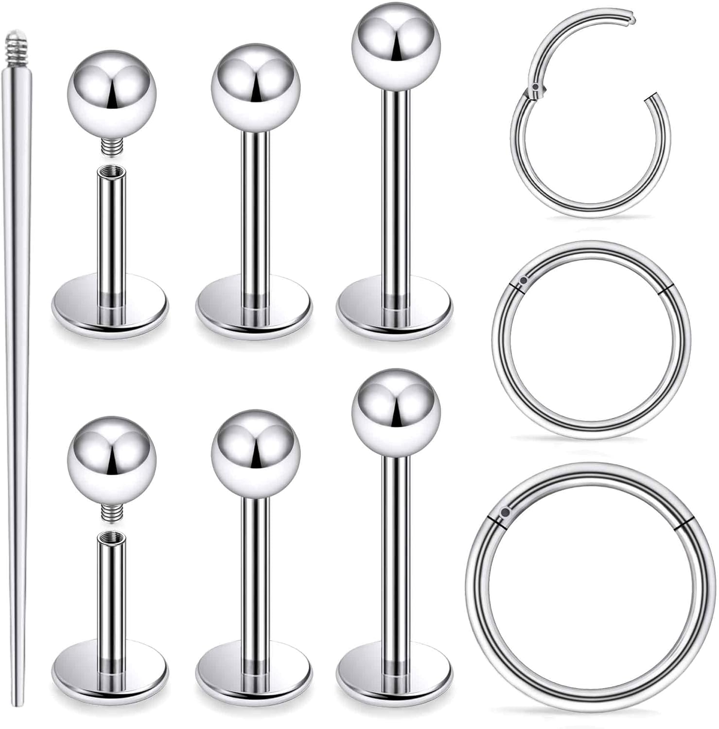 18G 16G 14G Internally Threaded Nose Rings Studs Flat Back Stud Earrings 316L Surgical Steel Nose Rings Studs Tragus Helix Conch Cartilage Lobe Earrings Hoop Piercing Jewelry For Women Men