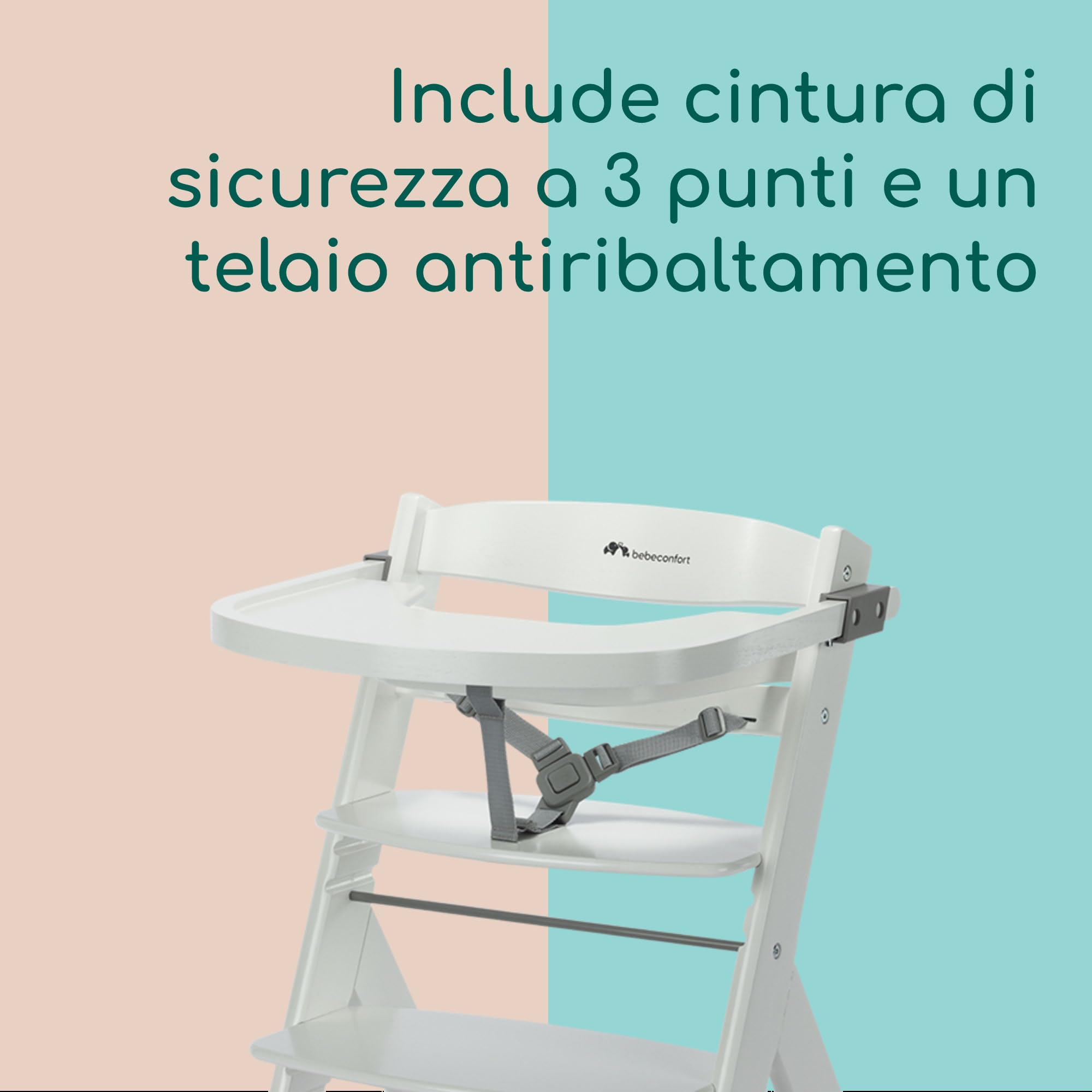 Bebeconfort Timba 2 Seggiolone Pappa Evolutivo in Legno, 6+ Mesi, 110 kg, Bianco