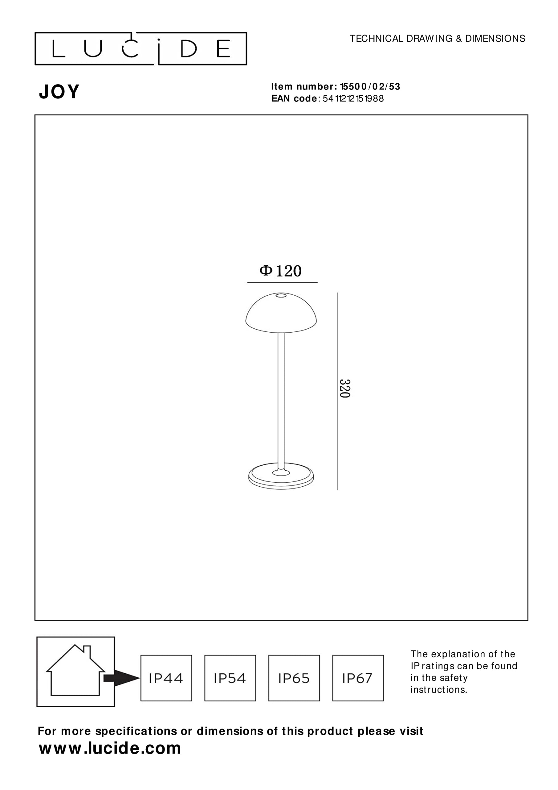 LUCIDE JOY - wiederaufladbare Tischlampe Innen/Außen - Akku/Batterie - Ø 12 cm - LED Dim. - 1x1,5W 3000K - IP54 - Orange