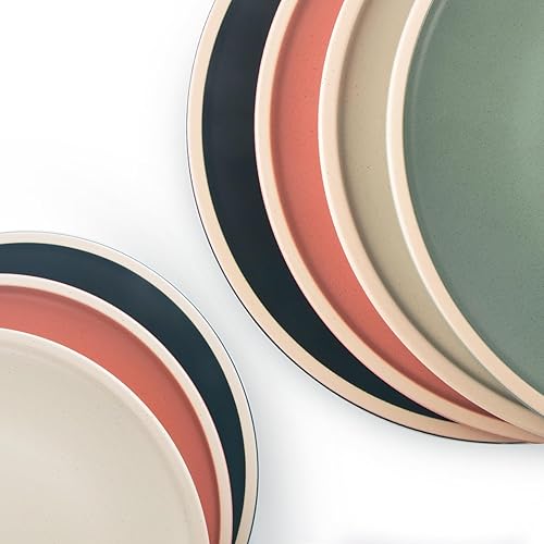 Miniatura 2 de Juego de platos de cerámica mate de 6 a 10 pulgadas de ancho con borde, platos de postre, platos de ensalada, aptos para microondas, horno y