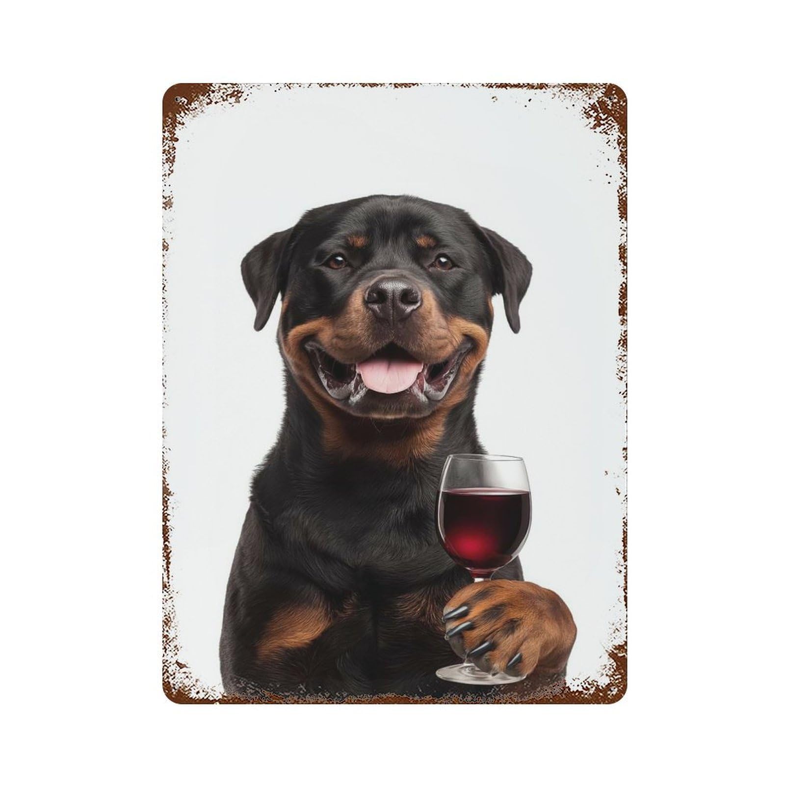 Rottweiler with Wine Glass Rust Effect Tin Sign 15.7"x11.8", Old School Wall Decor for Farmhouse, Kitchen And Entryway Decor