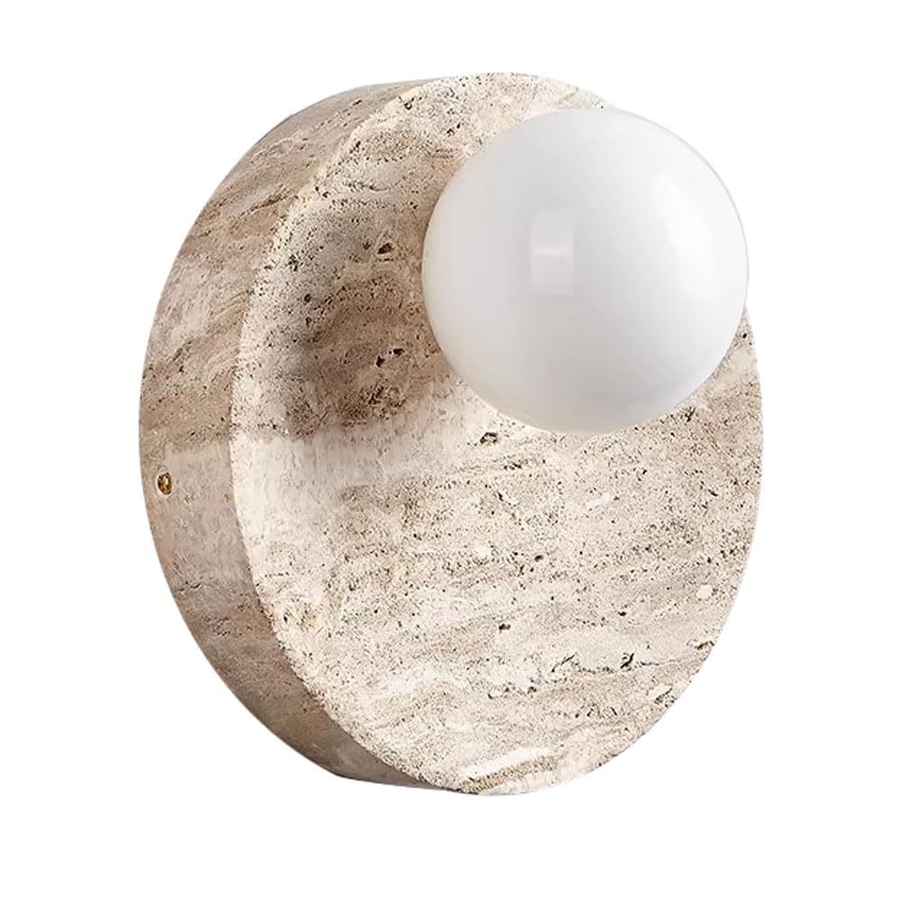 XYBZJP Personalized Round Wall Lamp Shade, Modern Industrial Style Yellow Travertine Glass Wall Sconce, G9 Base Single-Head Wall Light, Entryway TV Cabinet Bedroom Decorative Light Fixtures