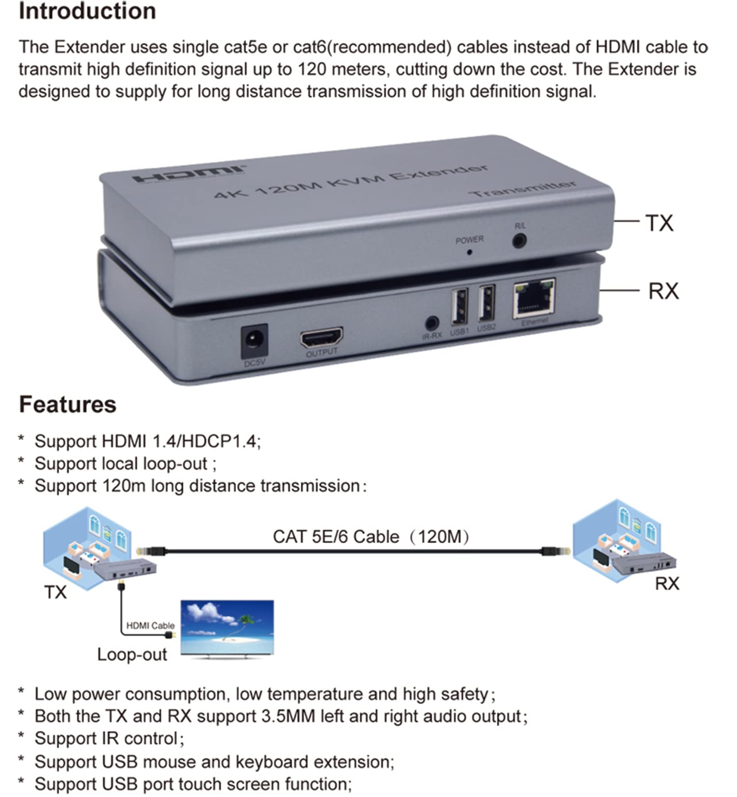 Extendeur KVM HDMI 4K 120M par RJ45 Ethernet Cat5e Cat6 convertisseur de câble TX RX Support USB souris clavier Extension écran tactile