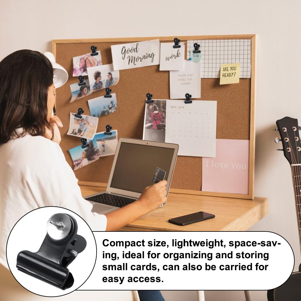 60 Pezzi Puntine con Clip Puntine con Spillo per Carta Foto Poster | Push Pin Clips Bacheca Accessori Mini Nero Clips Puntines Puntines da Disegno per Bacheche Include Scatola Portaoggetti