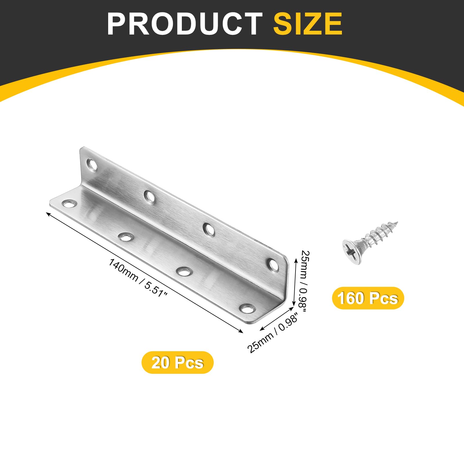 QUARKZMAN 20 Piezas De Escuadras En Forma De L 0.98"x0.98"x5.51" Soporte De Esquina Para Estantes De Madera Muebles (25x25x140mm Plata)