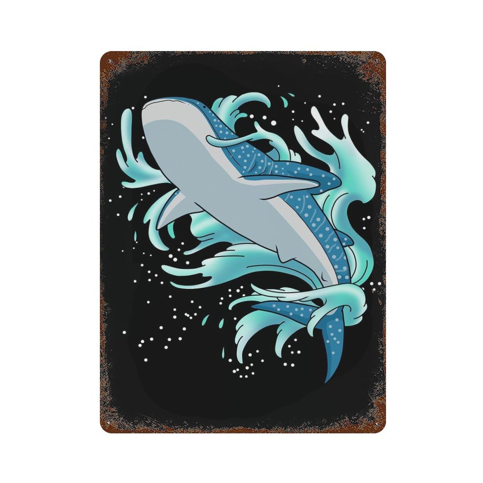 Rustic Tin Plaque with Whale Shark Scuba Diving Design 15.7"x11.8", for Cafe, Home Bar And Lounge Decor, Industrial Home Decor