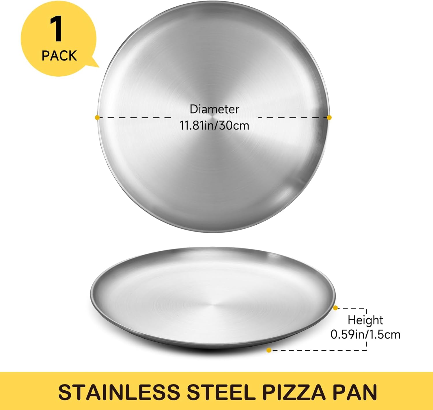 12 Inch Pizza Pan for Oven Stainless Steel Baking Sheet Round Plates for Cake Pie and Salad Pizza Steel Tray Oven Dishwasher Safe & Easy Clean(1 Pack) - Image 3