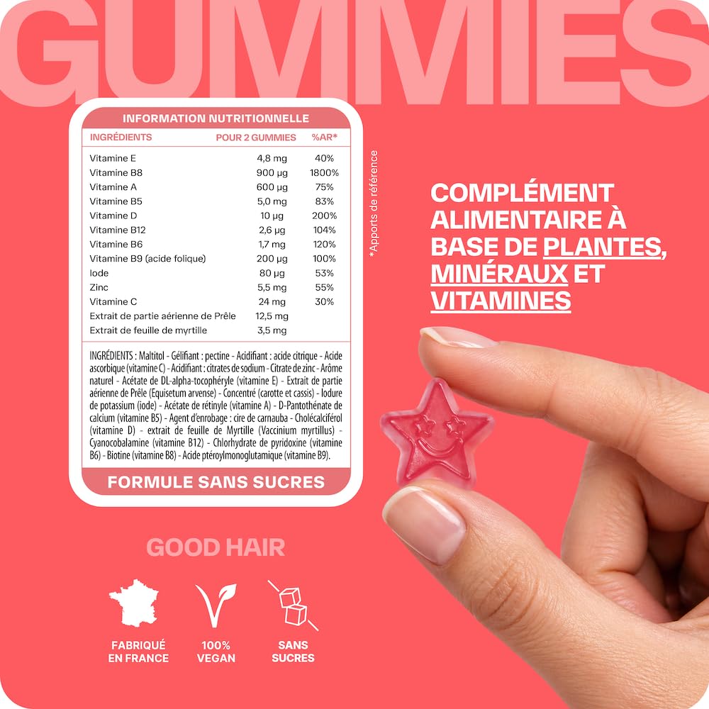 Lashilé Beauty - Complément Alimentaire - Anti-chute, croissance et fortification cheveux - Mega pack Cheveux 3 Good Hair et 3Good Hair women - Biotine, Fer, Zinc, MSM, B12 - Cure 1 Mois - 60 Gummies