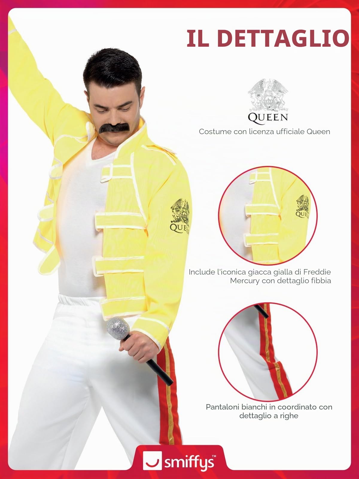Smiffys Costume da Regina Freddie Mercury, Giallo con Giacca e Pantaloni, Licenza Ufficiale, Costume da Regina per Adulti