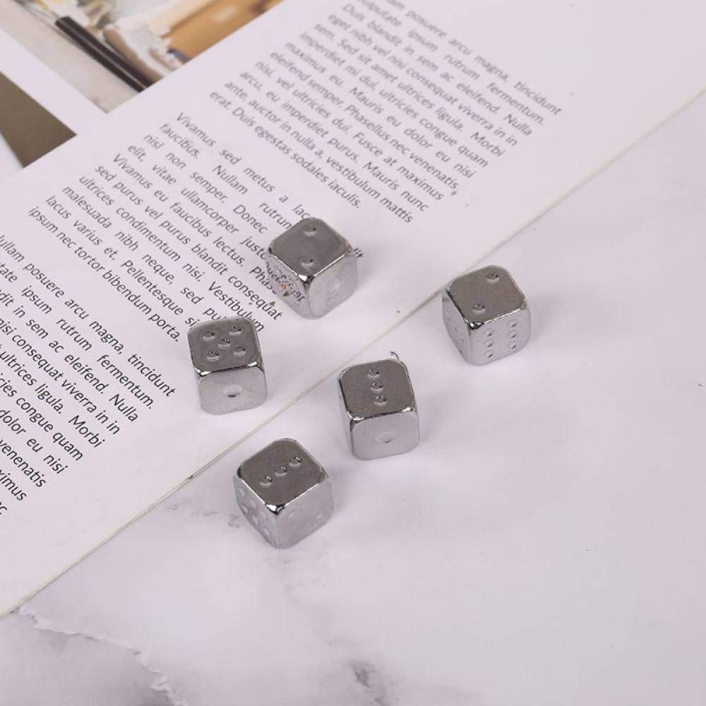 WHFDSBD Polyhedral Dice,Silver Metal Dice Solid Heavy Dice Bar Night Club Party Drinking Dnd Game Dice 5Pcs 13Mm