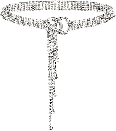 Glamorstar Cinturones de cristal para mujer, cinturón de cintura con diamantes de imitación para vestido, cadena de anillo tórico brillante, regalo