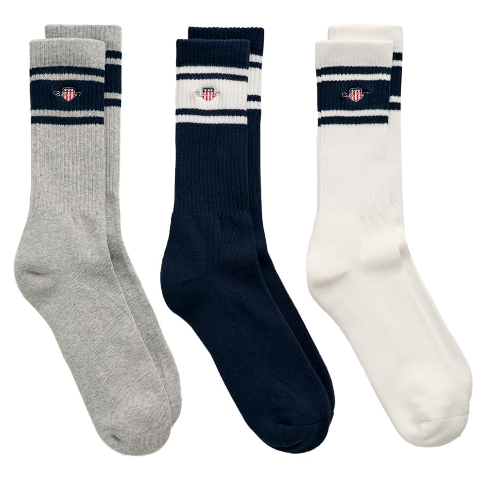 Gant Men's White 3 Pack Shield Sports Socks /Navy/Grey - Size: 8/6/6.5/7/7.5