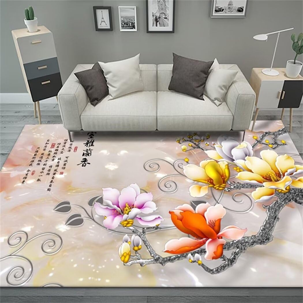 Tapis jeu fille chambre et ado garçon doux gris oriental floral de 50x80cm