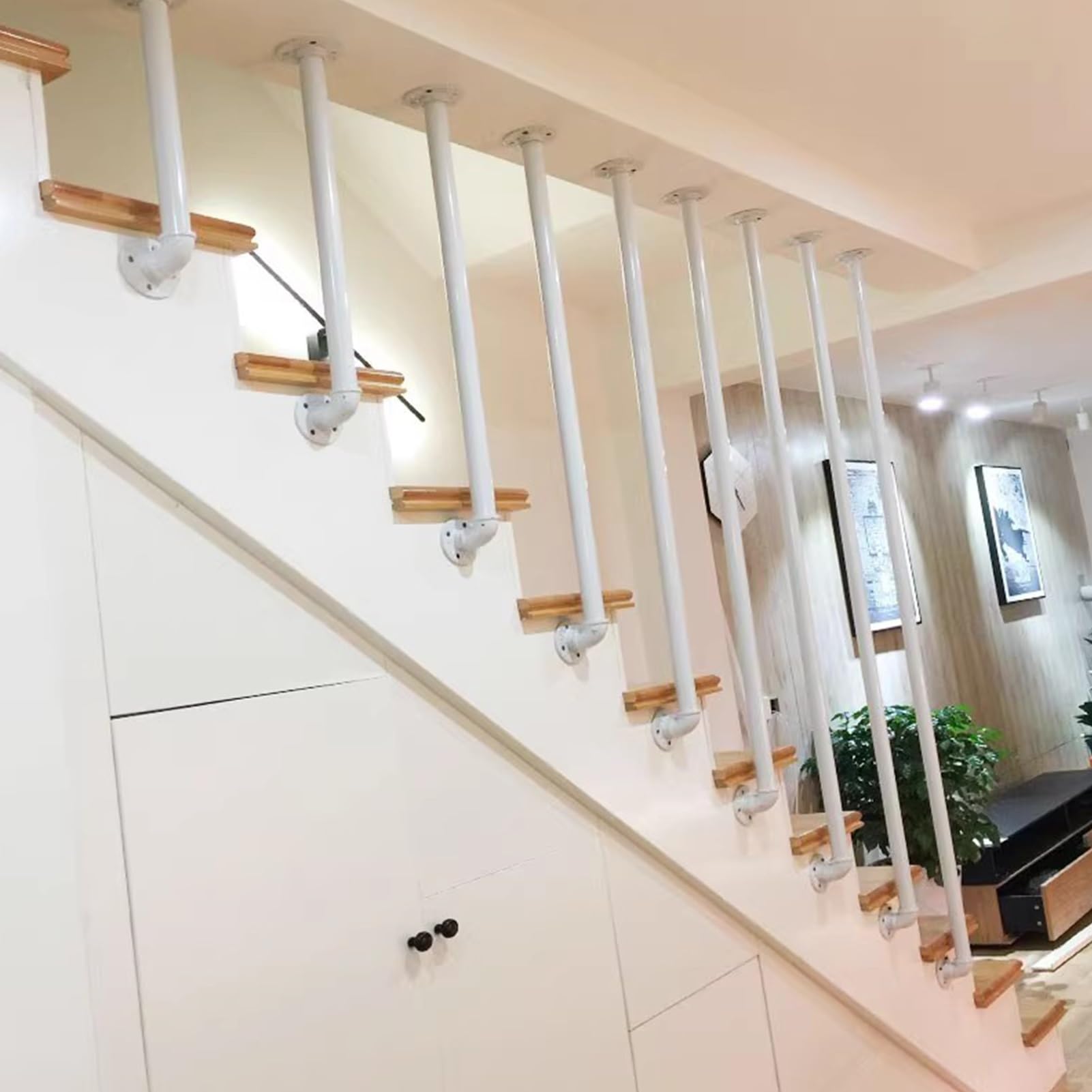 LWJSOCP White L Type Balustrade Handrail for Stairs Ceiling Mounted Non Slip Grab Bar for Indoor and Outdoor Use 3.6ft/110cm