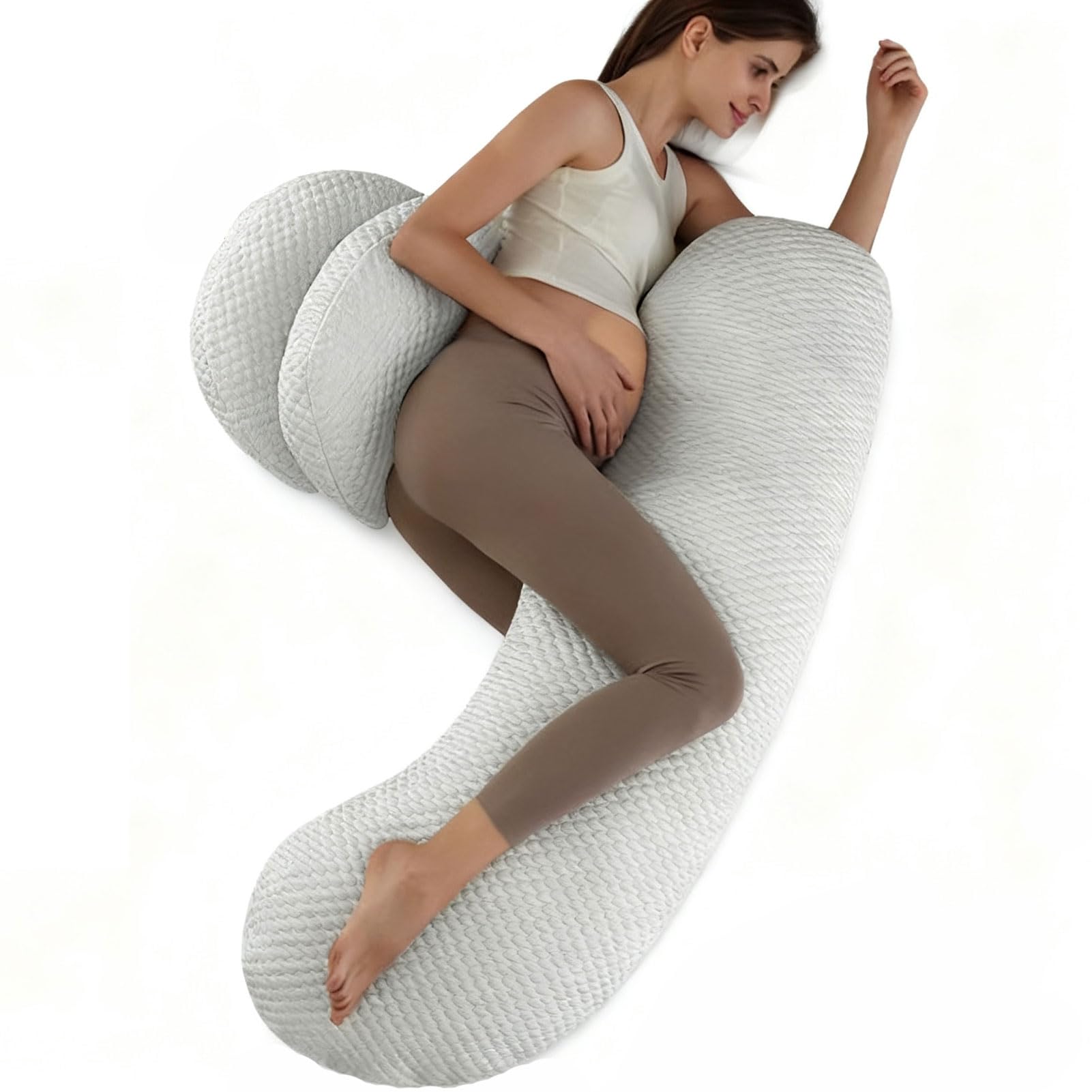HUHJYUGE Almohada de Embarazo para Dormir de Lado, Cojín de Maternidad Transpirable para Vientre Espalda y Cintura, Diseño Ligero y Fresco para Verano, Funda Extraíble Lavable (A)