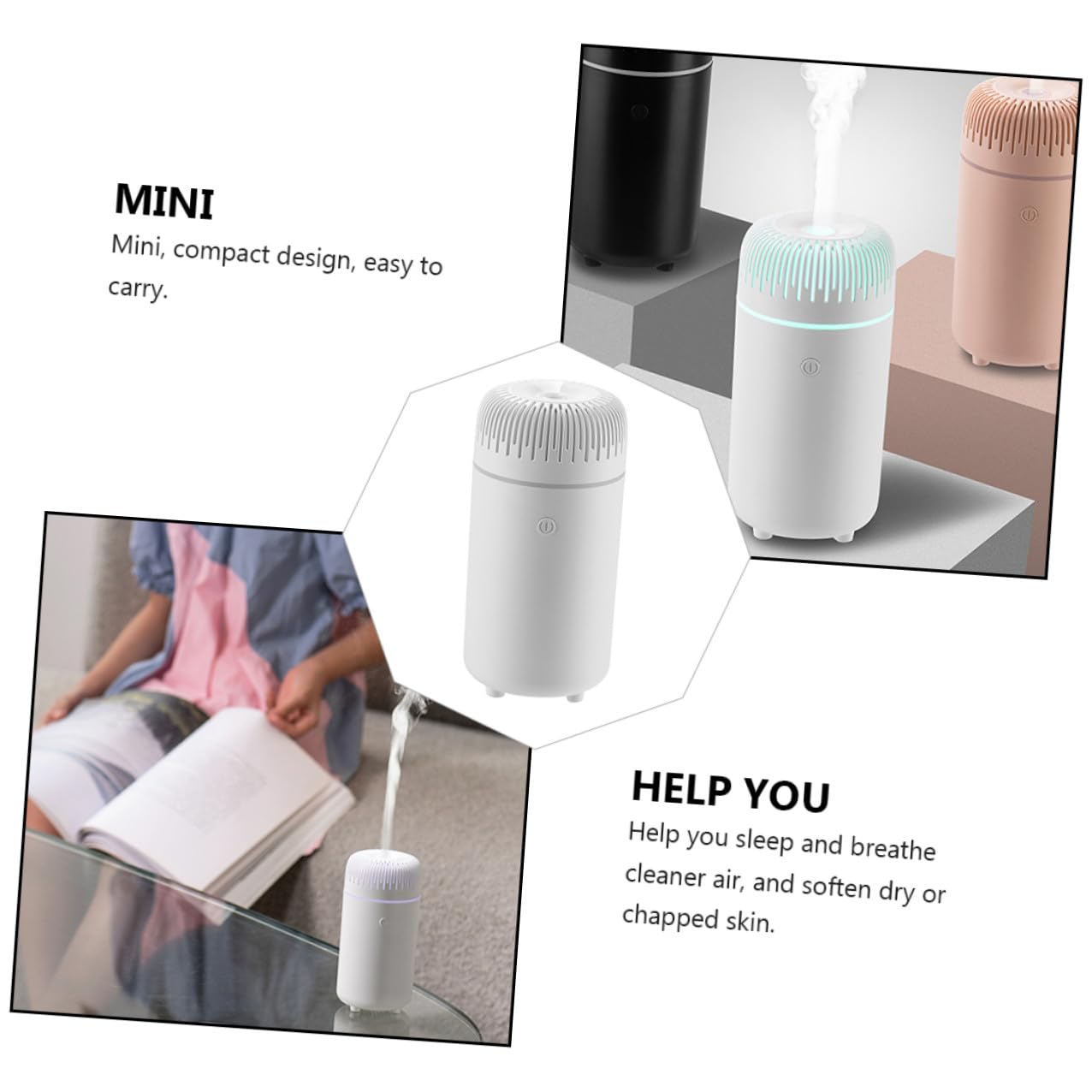 ERINGOGO Difusor de Aromas para Coche Mini Portátil Humidificador Ultrasónico con Aceites Esenciales Difusor Recargable para Hogar Oficina y Automóvil Diseño Compacto