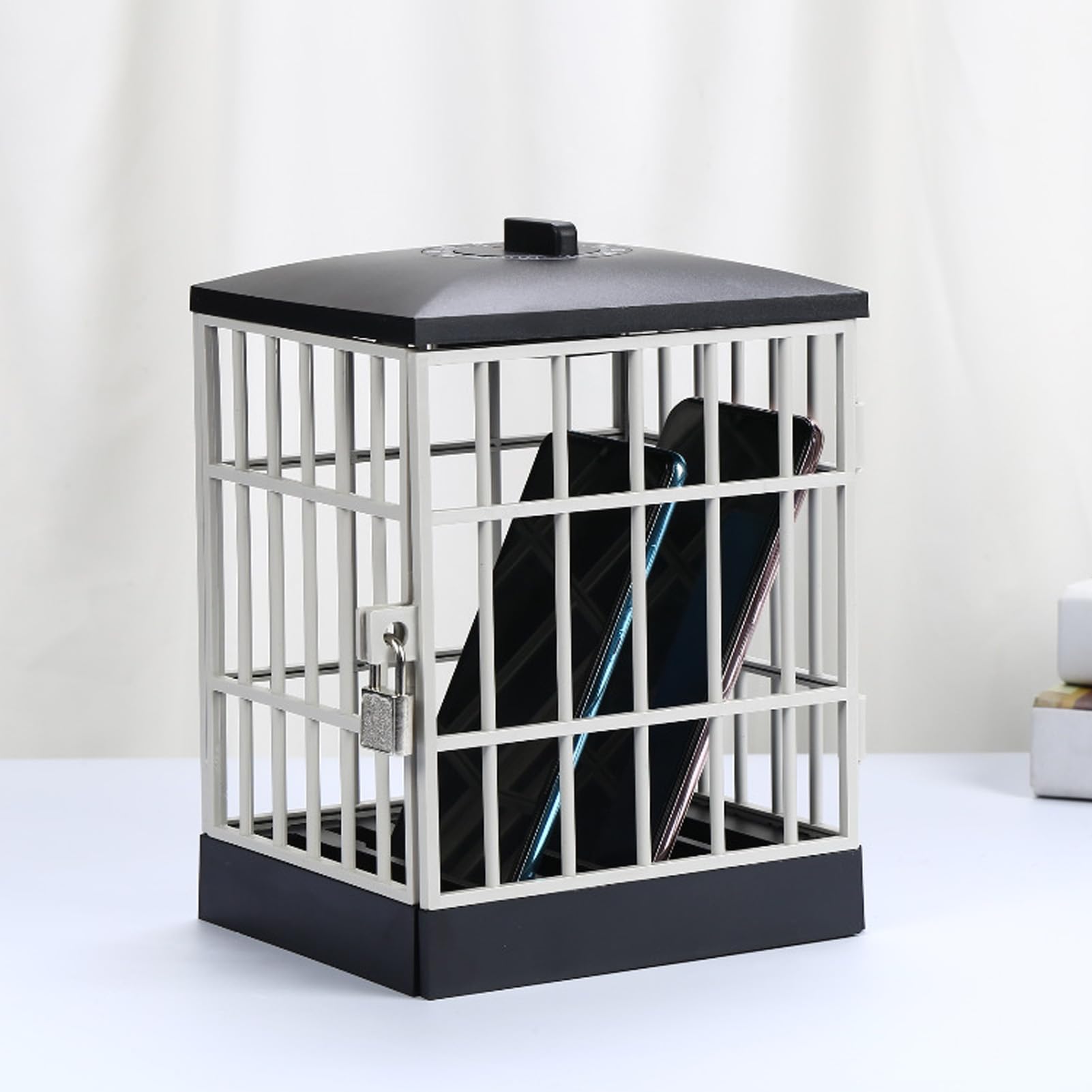 Dpofirs Phone Lock Box with Timer, Cell Phone Jail, Mobile Phone Jail with Timer Cell Phones Prison Lock Up Smartphone Stand Holder Classroom Home Table Office Storage Gadget (Black