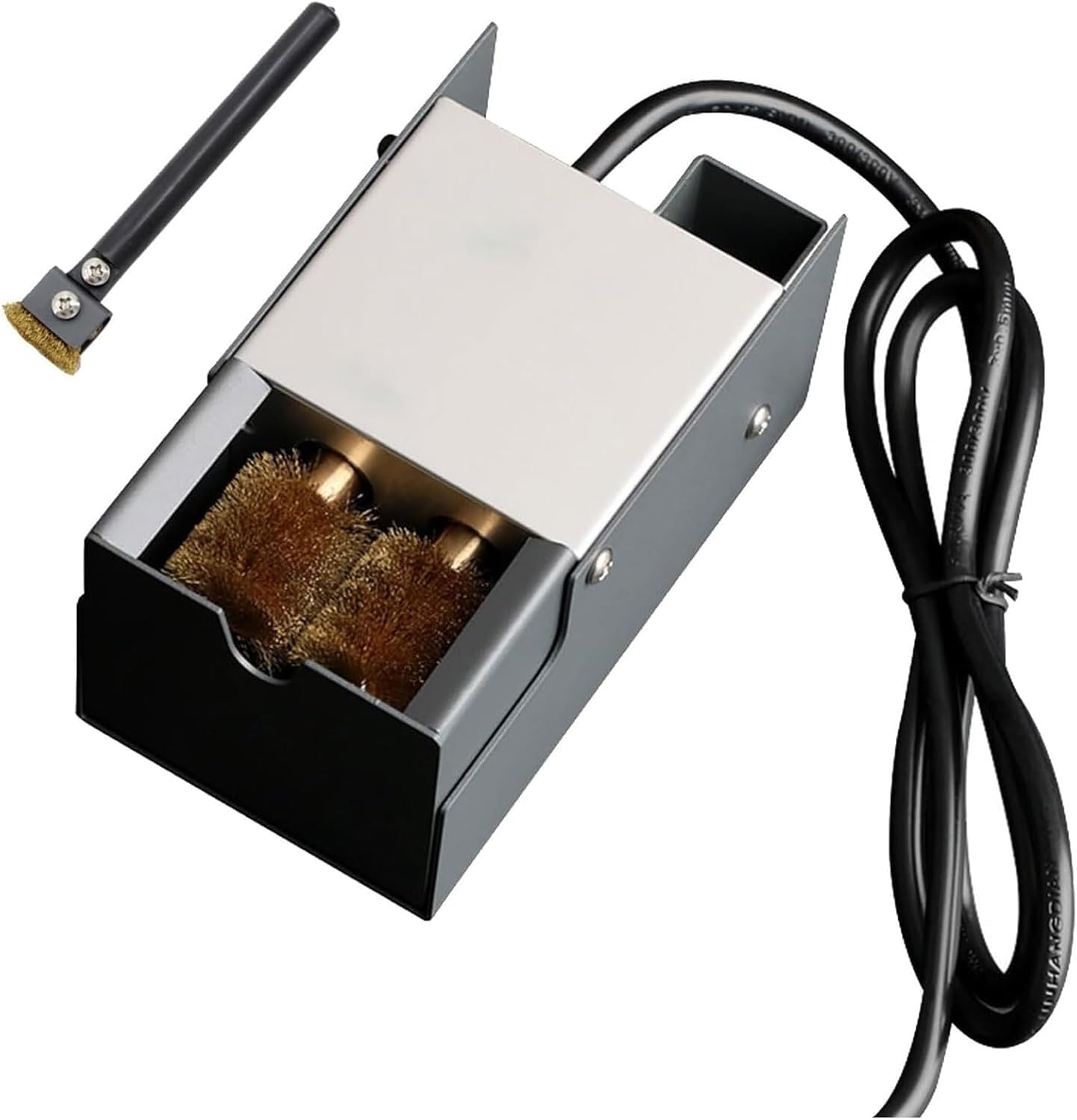 GYKOZY Motorized Soldering Iron Tip Cleaner with Automatic Copper Brush and Detachable Tin Slag Box for Welding and Repair Tasks