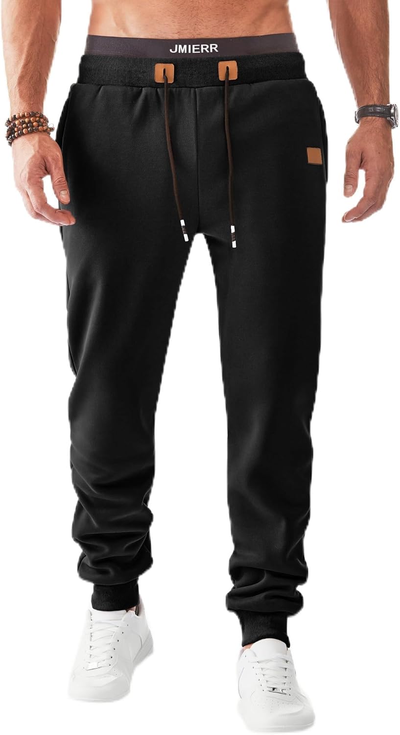 JMIERR Men's Fleece & Regular Sweatpants with Zipper Pockets Tapered Joggers Drawstring Waist Athletic Workout Track Pants