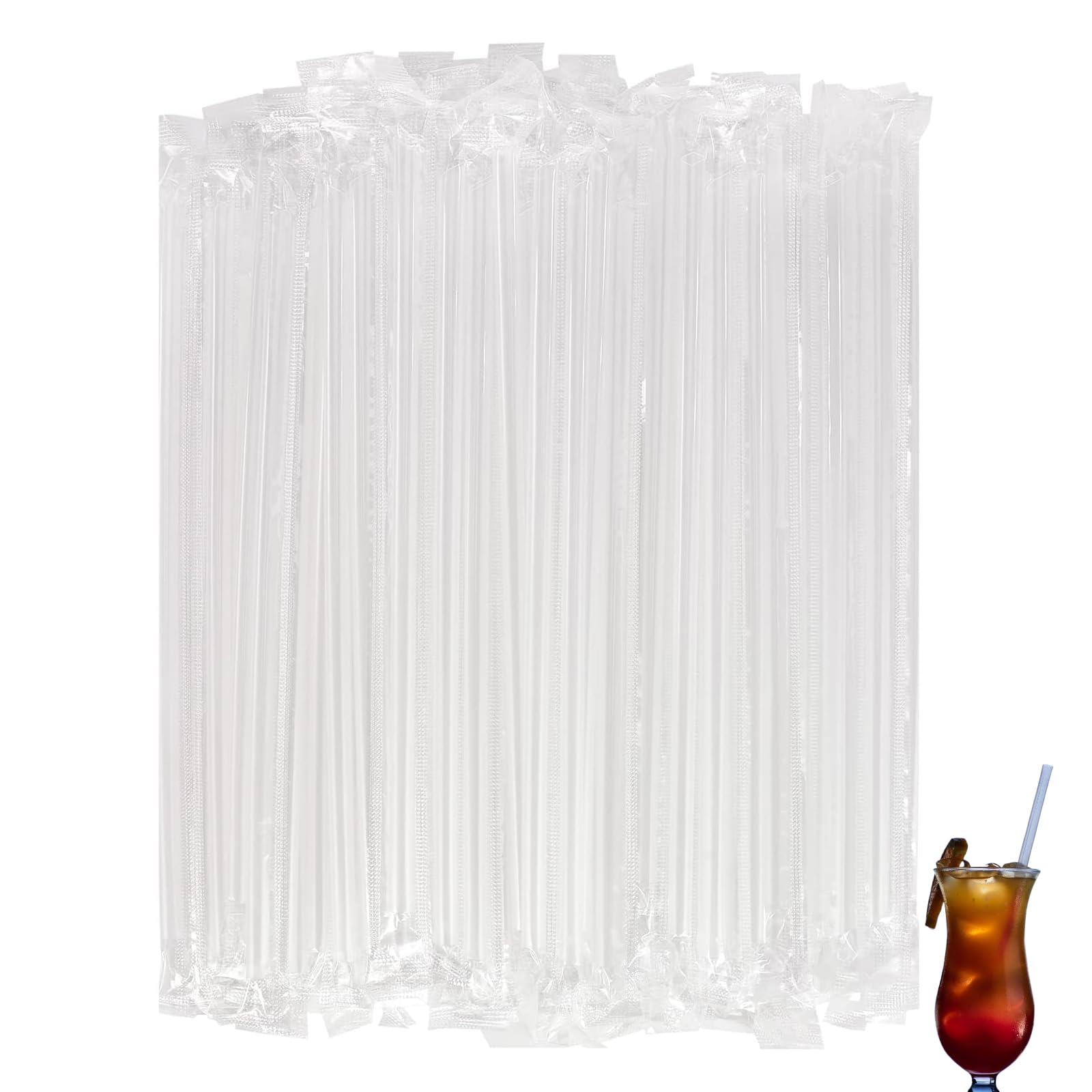 200 Pack Plastic Clear Straws Individually Wrapped, Disposable Plastic Drinking Straws, Bendable Straws for Protein/Milkshakes, Juices, Tea/Coffee, Bubble Tea