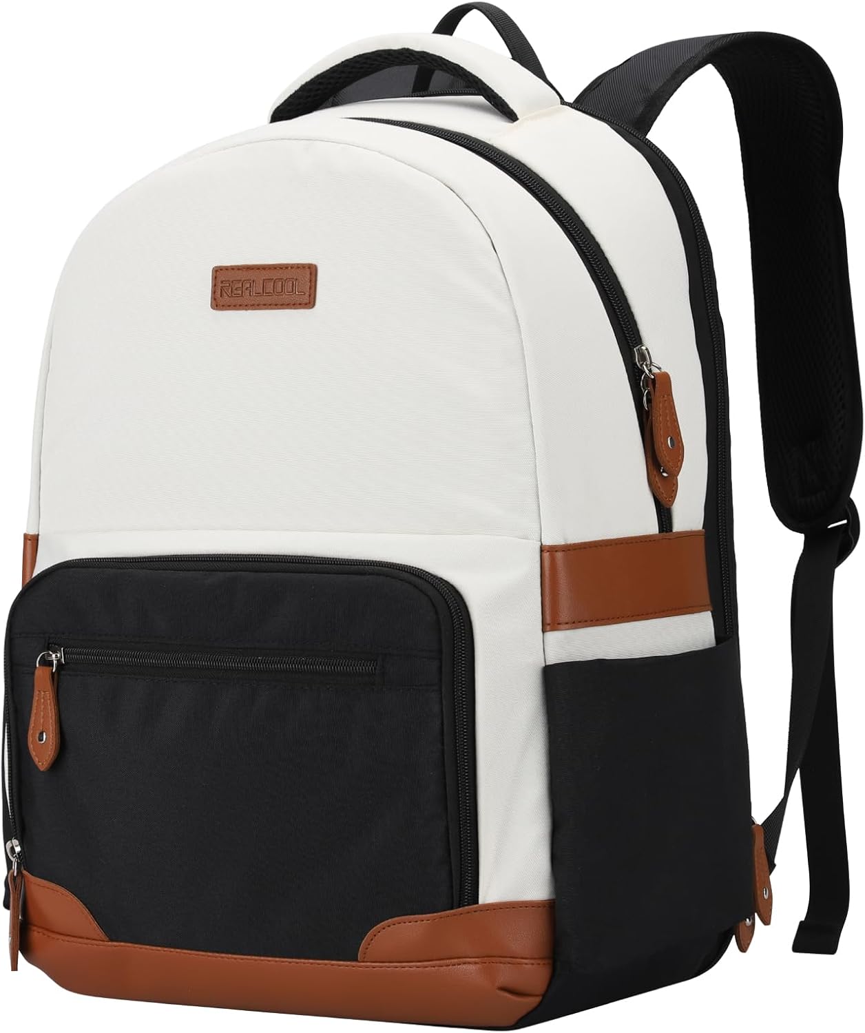 RealCool Laptop Backpack, 31L Travel Backpacks Gift for Women Men, Fits up to 15.6-17 Inch,Water Resistant College Bookbag, for School Business Trip (Beige-Black)