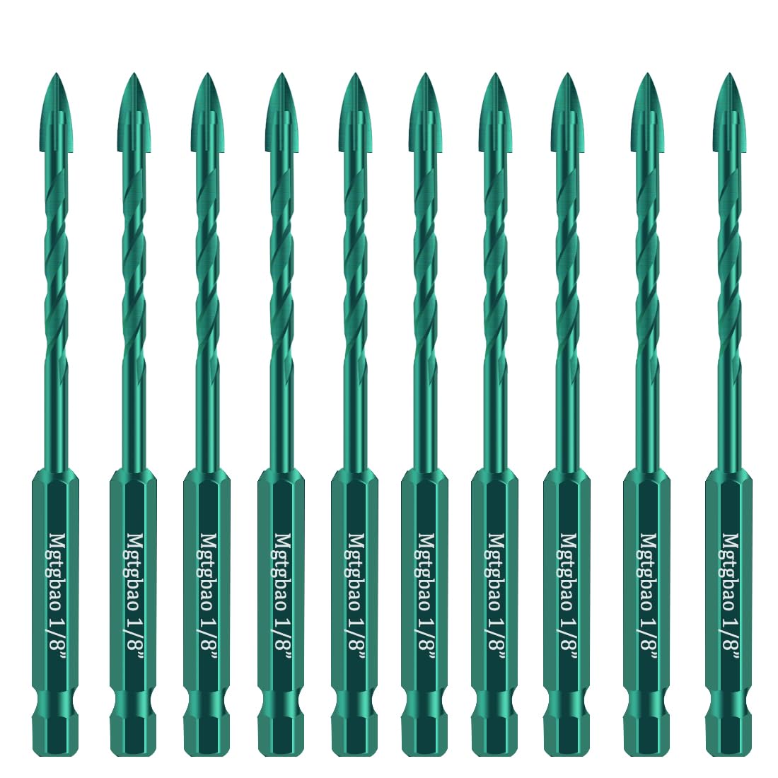 Green Masonry Drill Bits - 10 Pack for Concrete & Tile -1