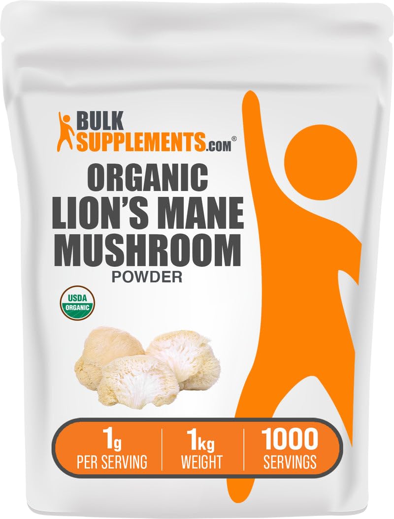 BulkSupplements.com Organic Lions Mane Mushroom Powder - Lions Mane Powder, Mushroom Supplement - Vegan & Gluten Free, 1g per Serving, 1kg (2.2 lbs) (Pack of 1) 35.27 Ounce (Pack of 1)