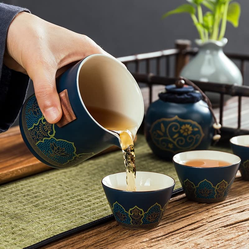 Service à Thé Kung Fu En Céramique 7 Pièces - Théière Et Tasses Portables, Style Chinois Traditionnel