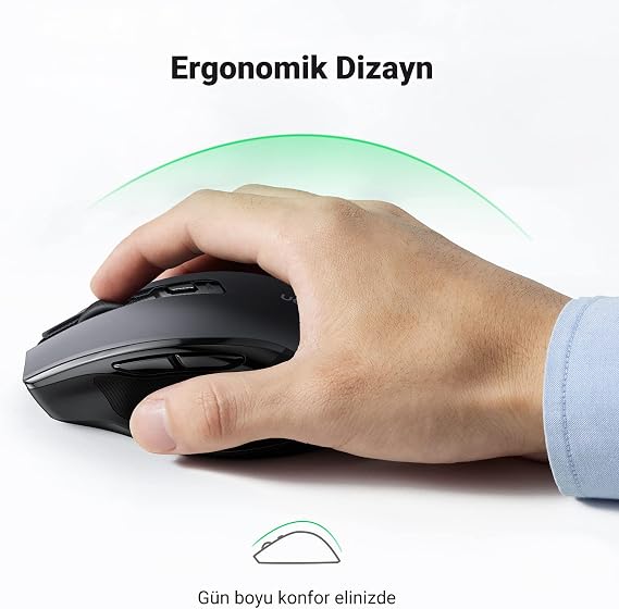UGREEN Dizüstü Bilgisayar Kablosuz Fare Ergonomik Sessiz Tıklama USB Fare, Hassas Takip Bilgisayar Faresi, Gecikmesiz Duyarlı 18 Aylık Pil Ömrü, 4000 DPI Ayarlanabilir